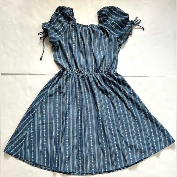 Lily Bleu Women’s Girls Blue Striped Lightweight Summer Dress with Lace Detail - Picture 10 of 11